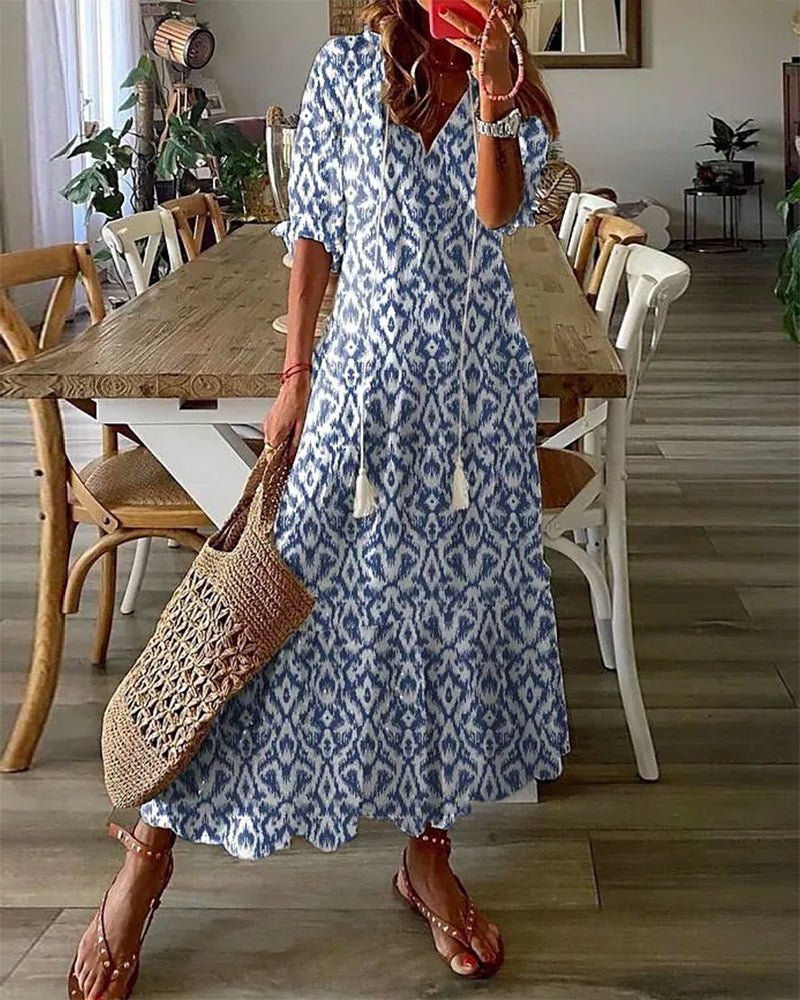 Orlith - Vintage Bohemian V-Neck Casual Dress