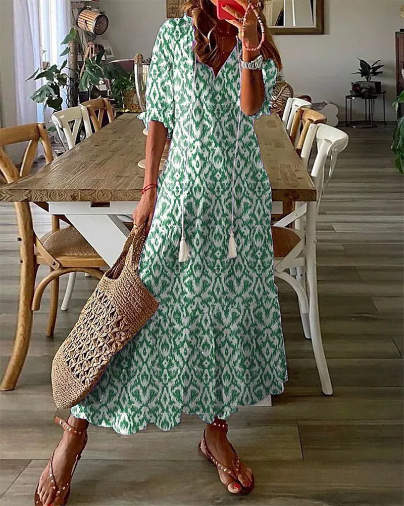 Millicent - Fashionable V-Neck Printed Dress