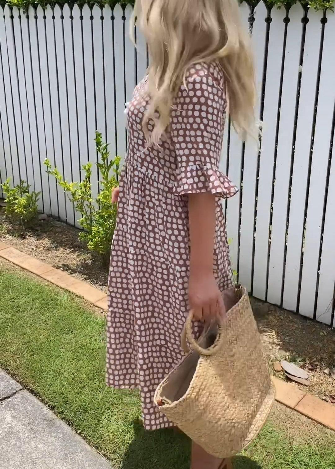 Vasira - Bohemian Polka Dot Midi Dress
