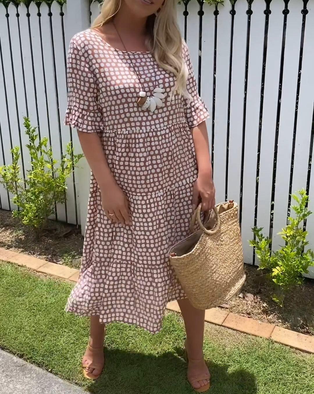 Vasira - Bohemian Polka Dot Midi Dress