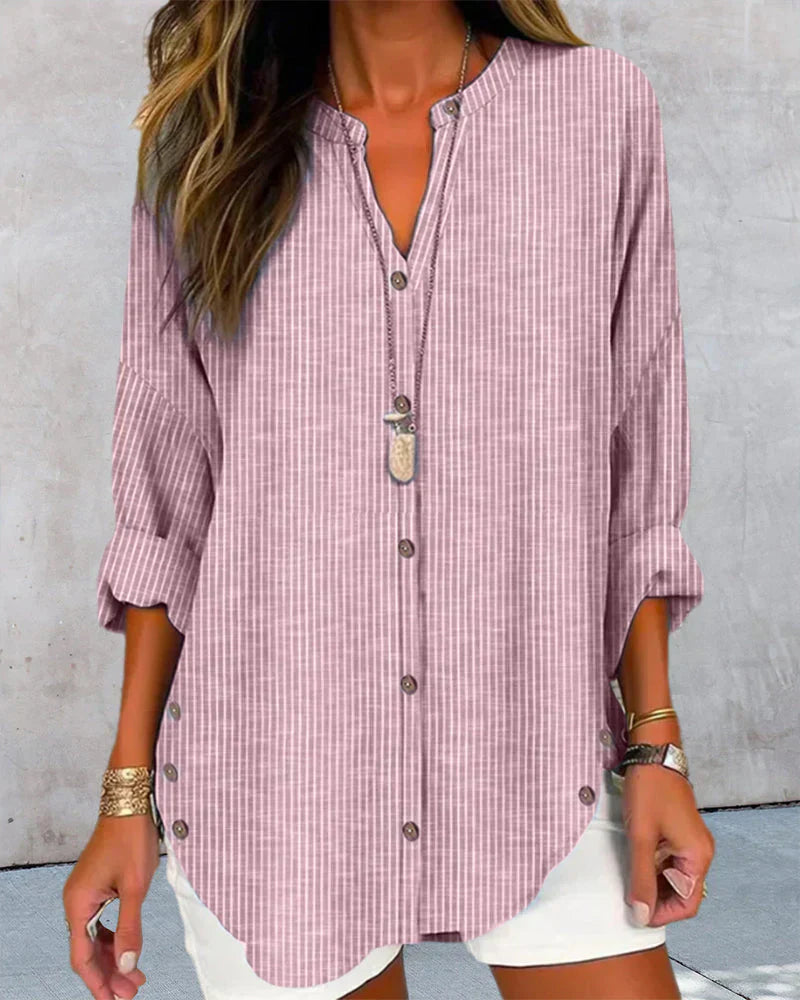 Tamsin - Elegant Stripe Pattern V-Neck Top