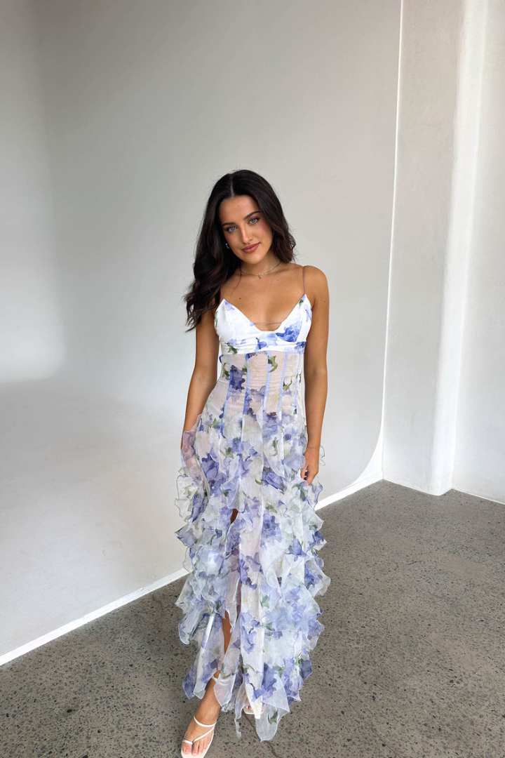 Noemi - Floral Print Spaghetti Straps Maxi Dress