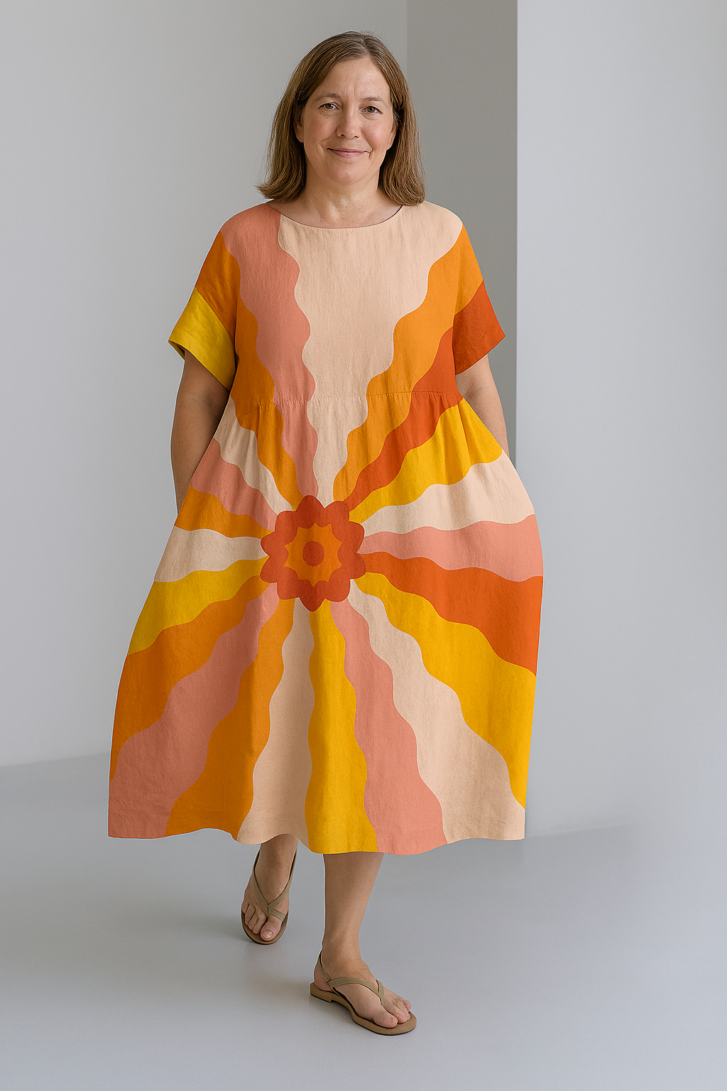 Zinnia - Vintage-Inspired Tummy Covering Midi Dress