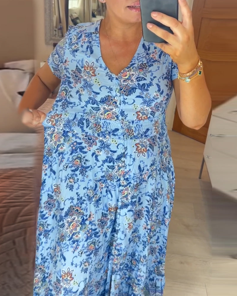 Dagmar™ - V-Neck Dress with Floral Pattern
