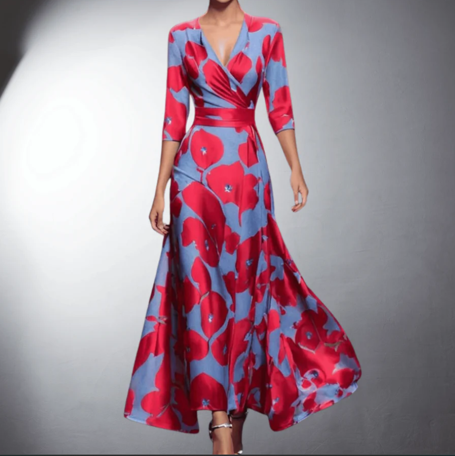 Ivria - Elegant V-Neck High-Waisted Dress
