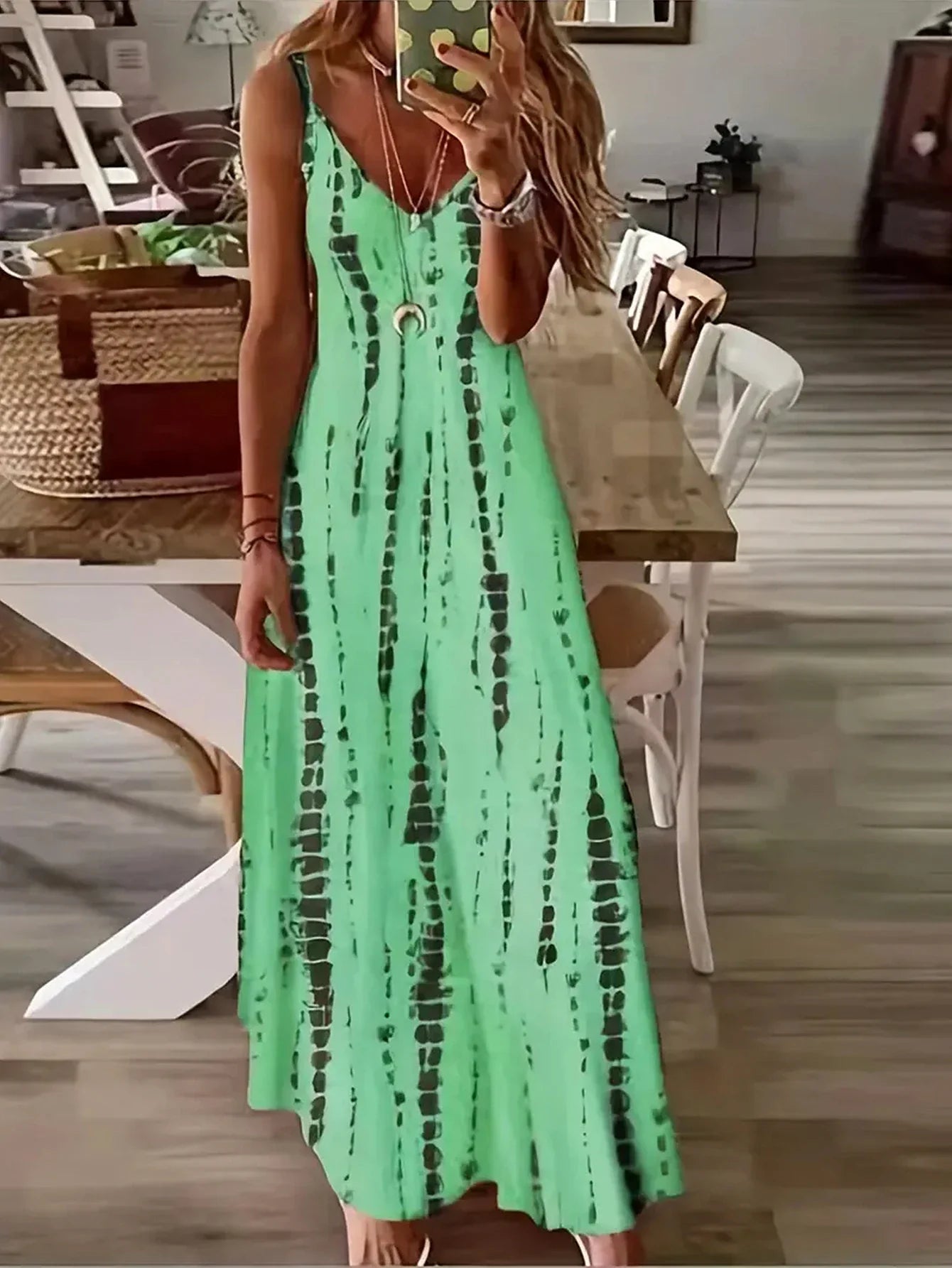 Seren - Women's V-Neck Tie-Dye Maxi Dress