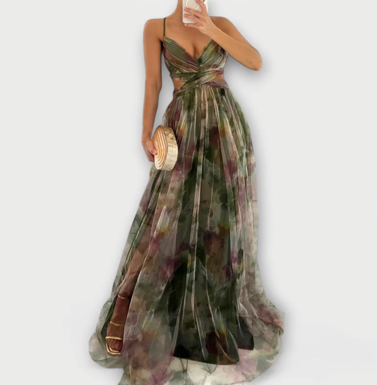Briseis - Elegant V-Neck High Waist Dress