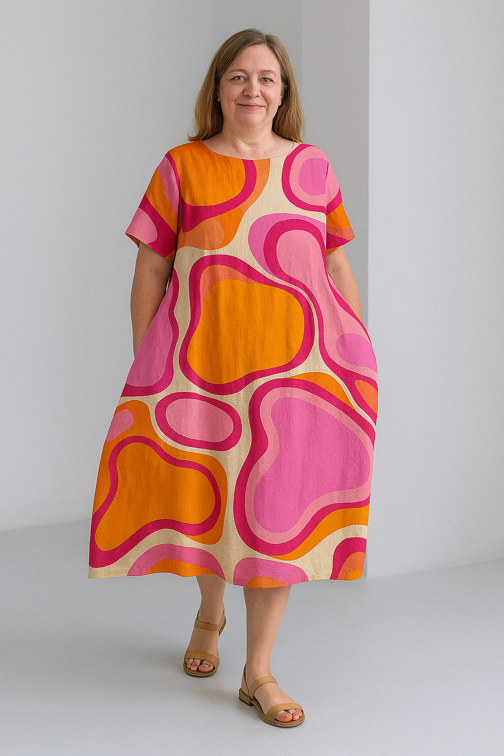Zinnia - Vintage-Inspired Tummy Covering Midi Dress