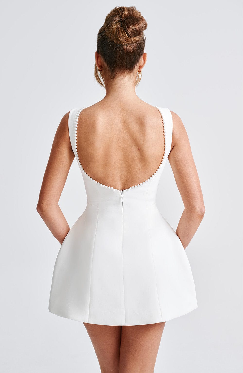 Hollis - Elegant Pearl Bow Mini Dress
