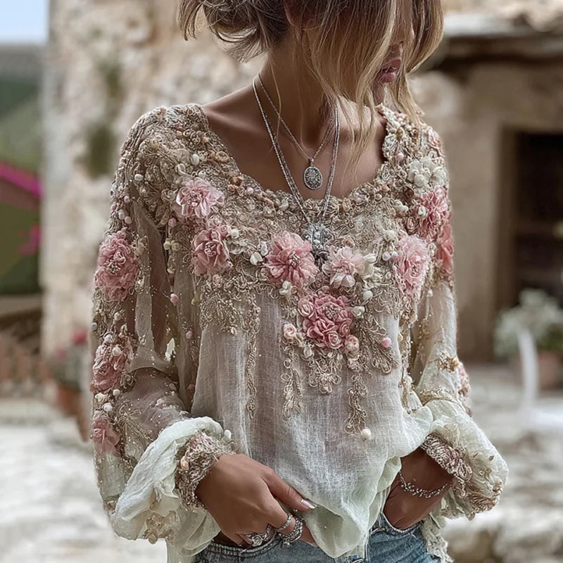 Solene | Comfortable Neck Long Sleeve Linen