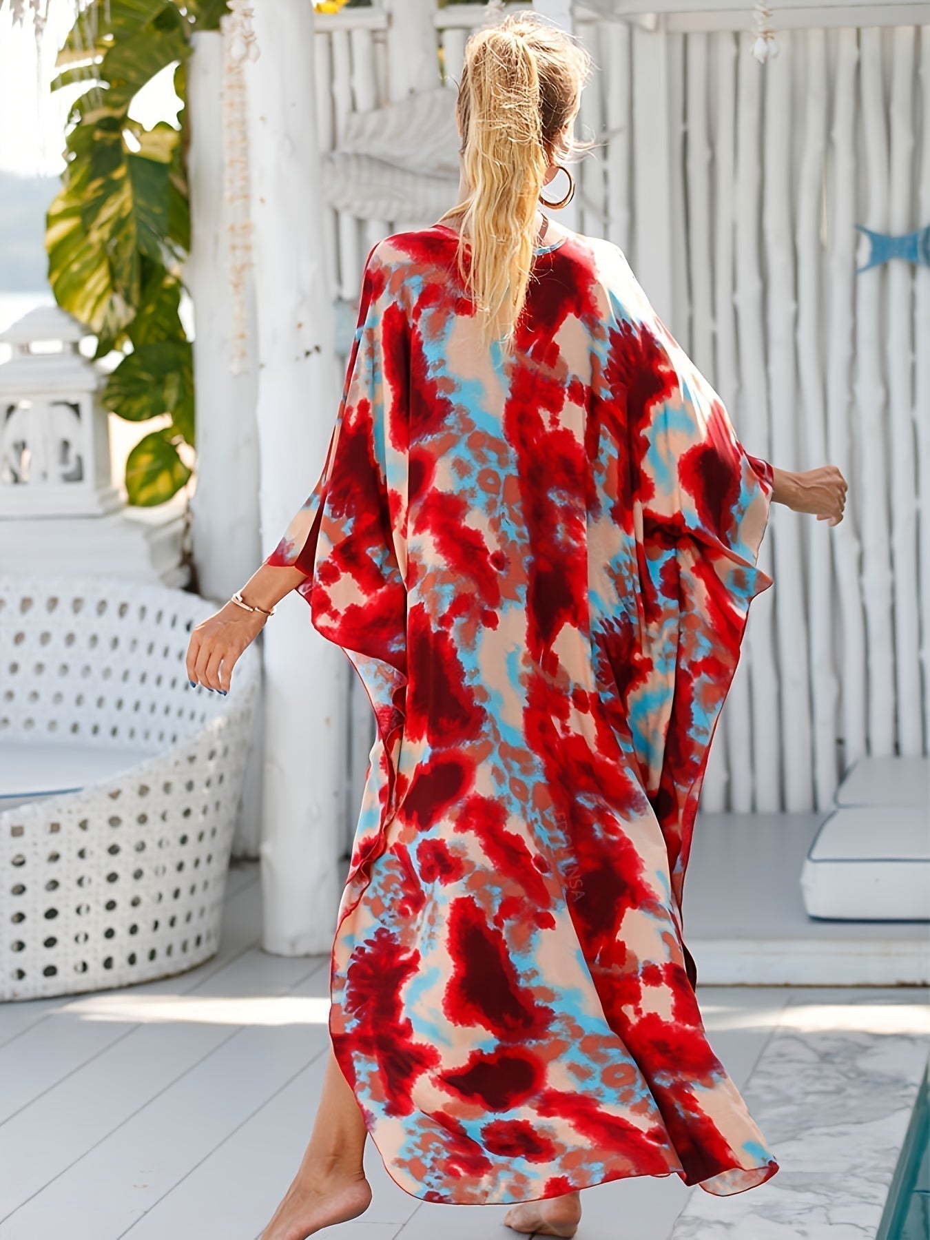 Ella - Casual V-Neck Side Split Tropical Dress