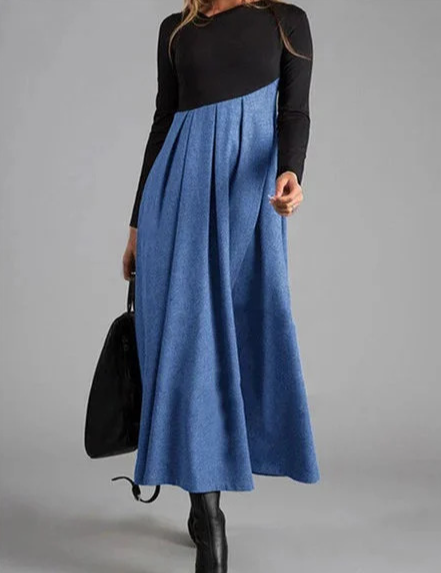 Nerine - Elegant Splicing Tweed V-Neck Dress