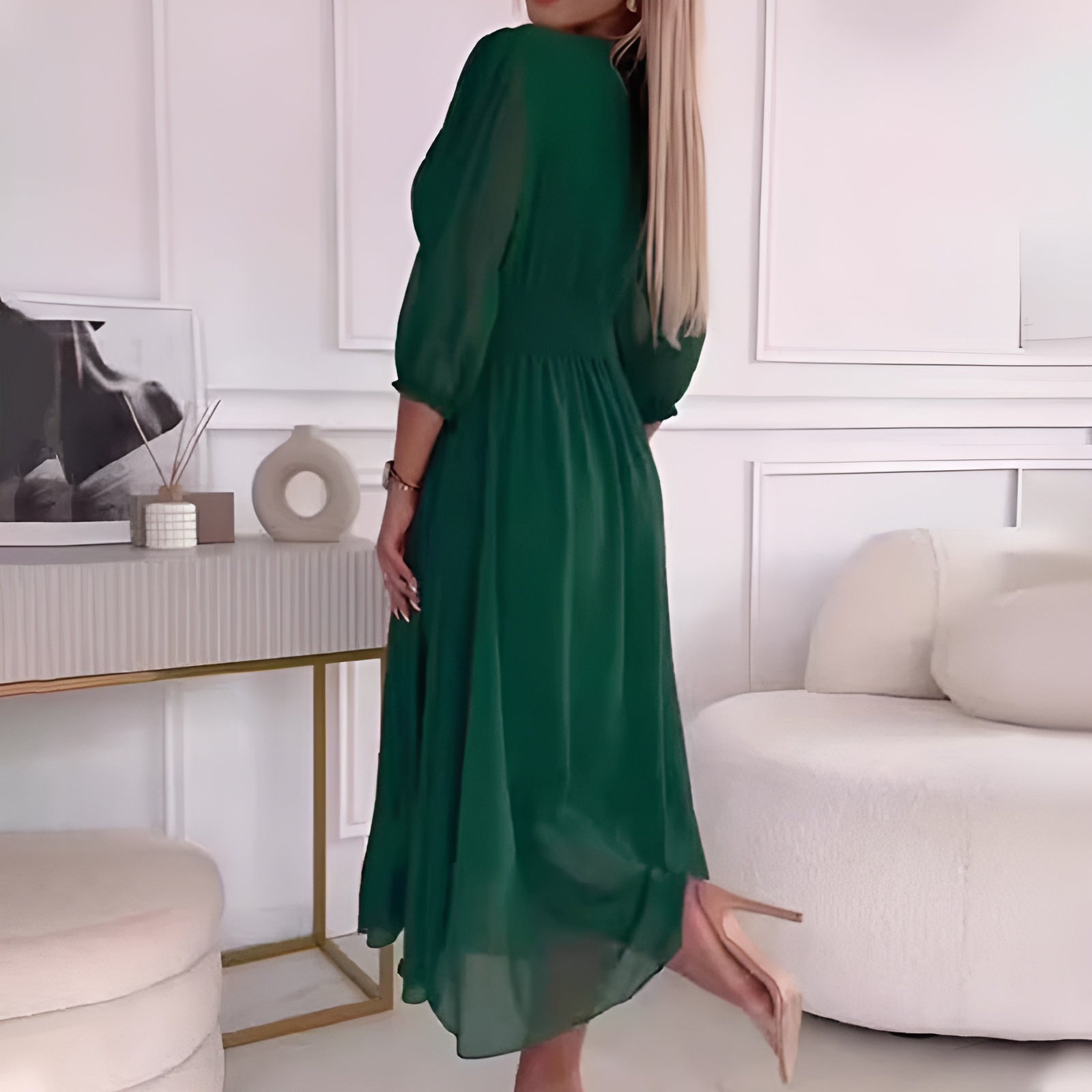 Ava - 3/4 Sleeve Waist-Fitted Party Dress