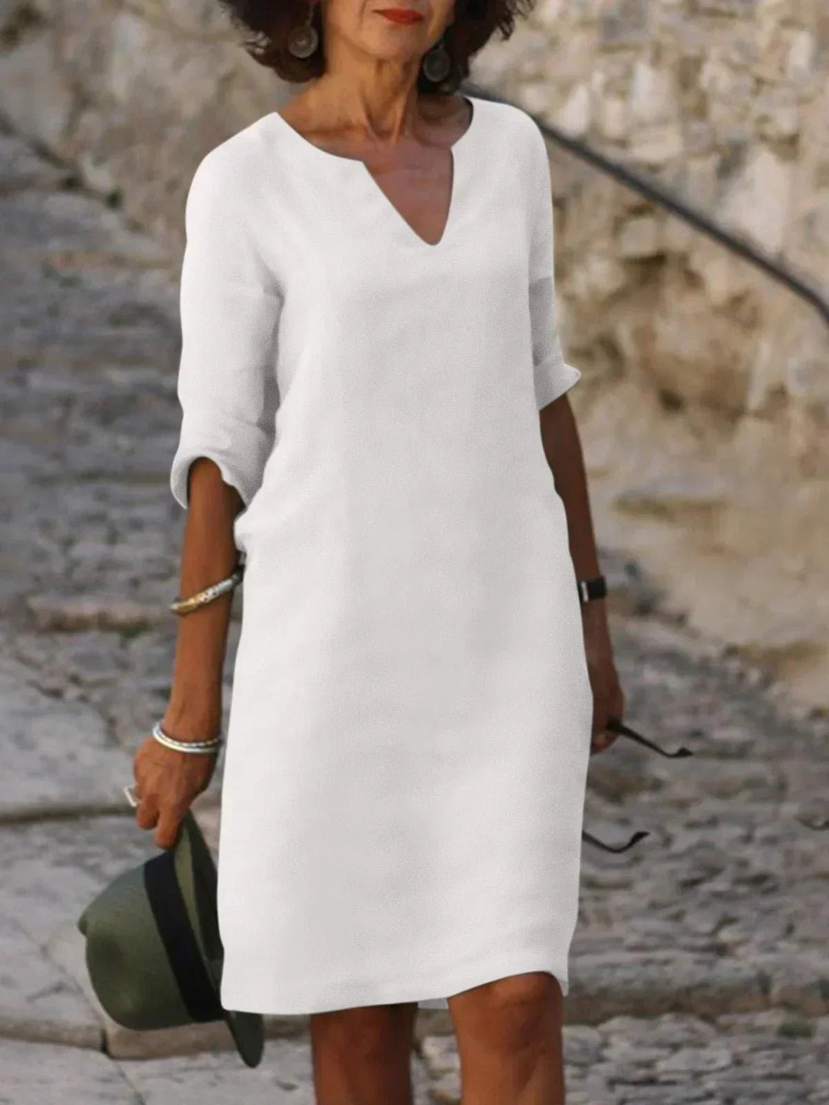 Faelina - Casual V-Neck Half Sleeve Mini Dress