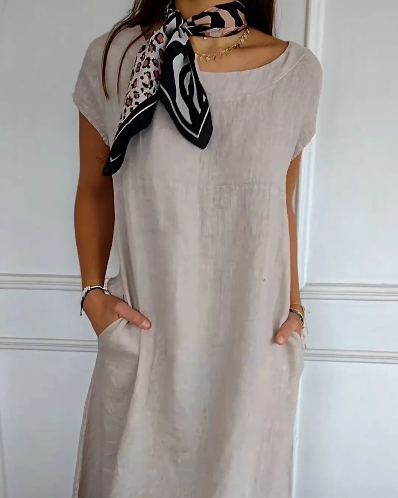 Juniper - Trendy Cotton Linen Dress with Pockets