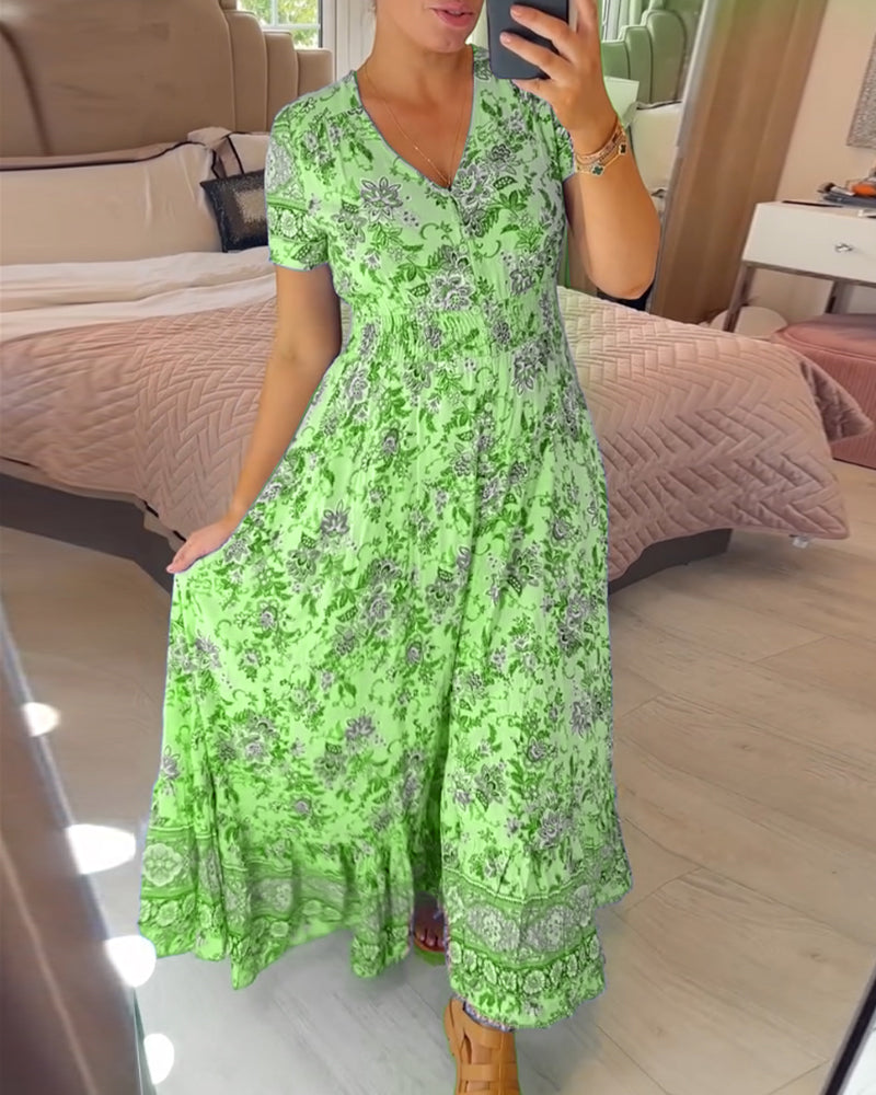 Dagmar™ - V-Neck Dress with Floral Pattern