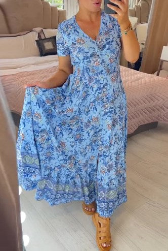Dagmar™ - V-Neck Dress with Floral Pattern