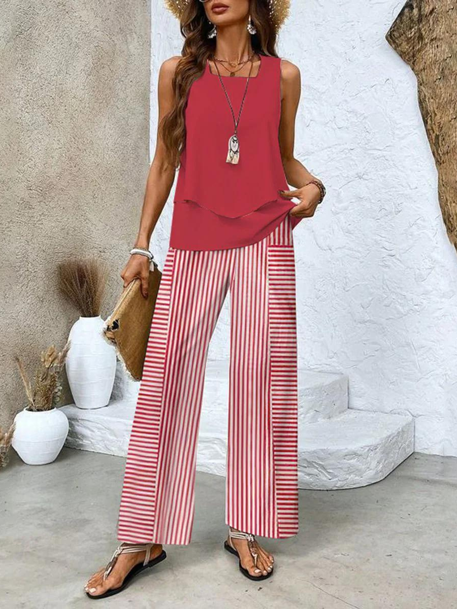 Aisla - Double-Layer Top and Pants Set