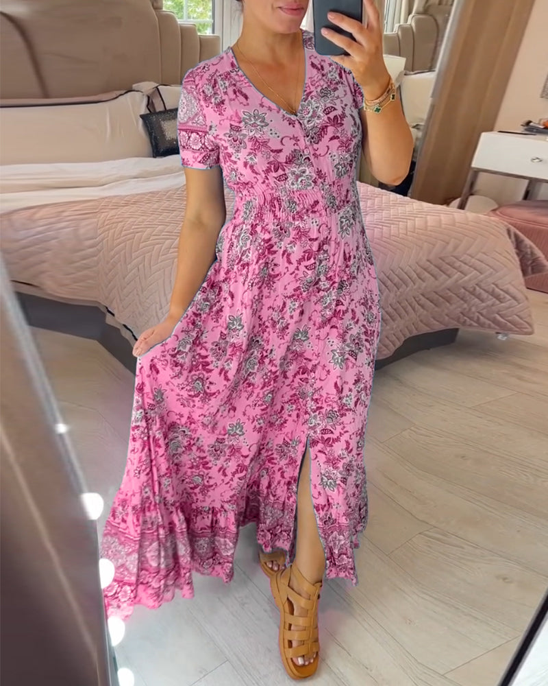 Dagmar™ - V-Neck Dress with Floral Pattern