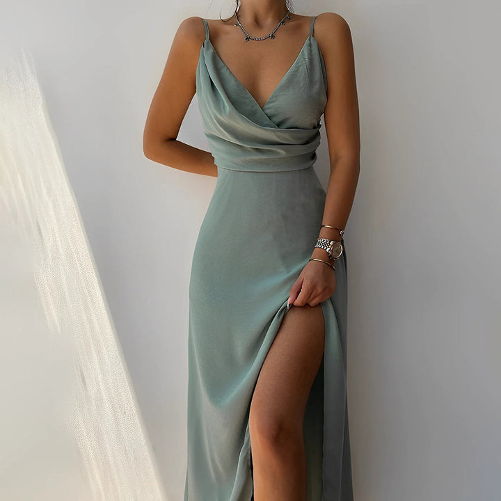 Osla - Stylish Side Slit V-Neck Dress
