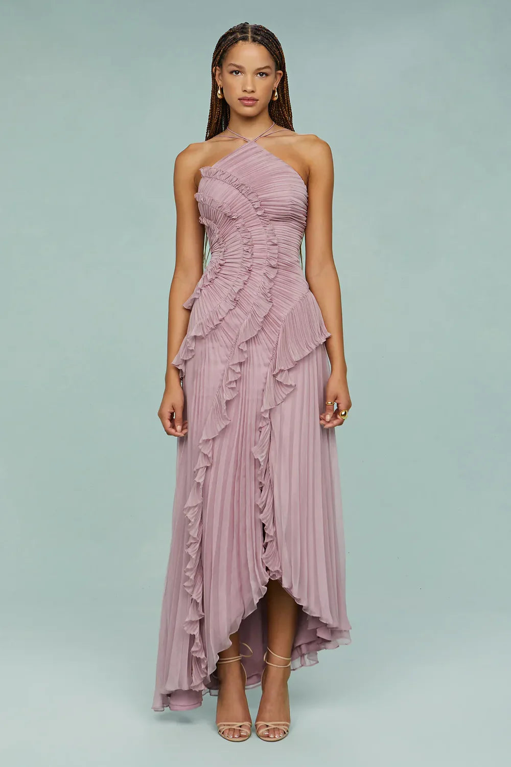 Lavirea – Sculpted pleats – One-shoulder midi dress