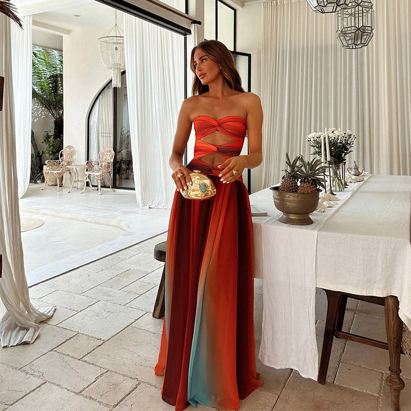 Bella - Tie-dye Gradient Hollow Out Maxi Dress