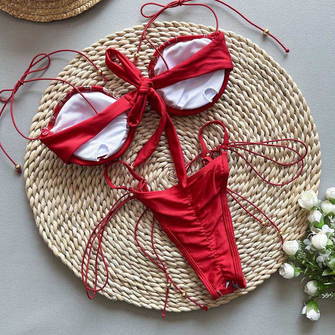 Nicole - Embroidered Split 2-Piece Bikini Set