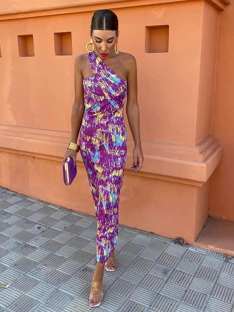Allison - Vintage One-Shoulder Slim Fit Maxi Dress