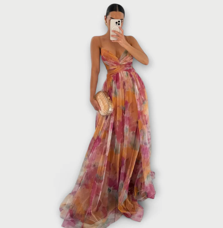 Briseis - Elegant V-Neck High Waist Dress