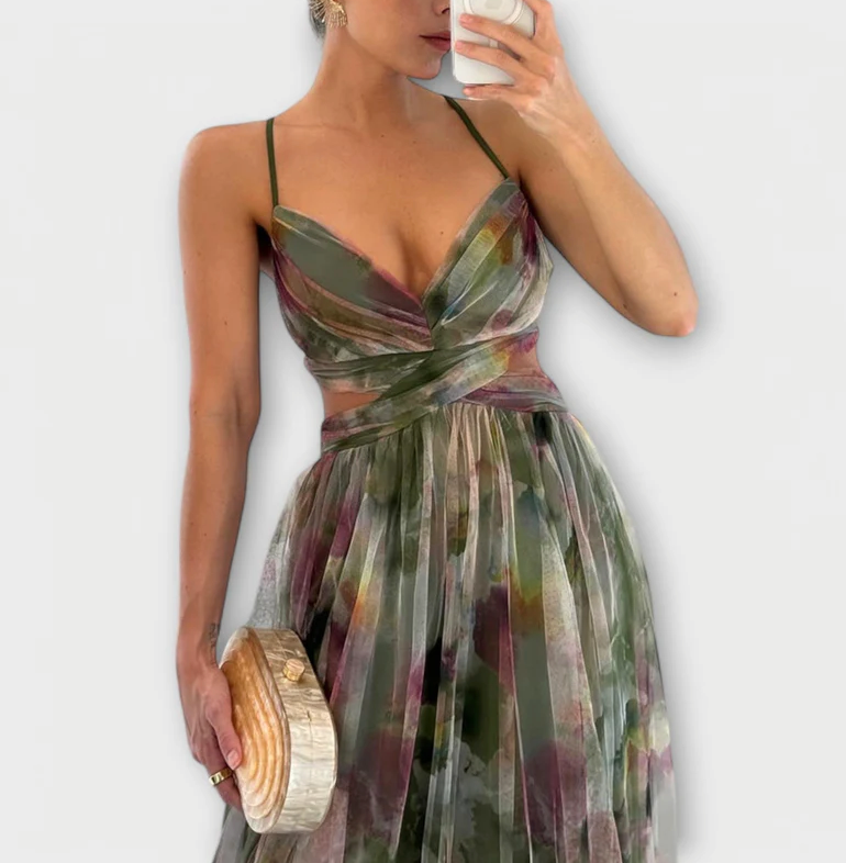 Briseis - Elegant V-Neck High Waist Dress