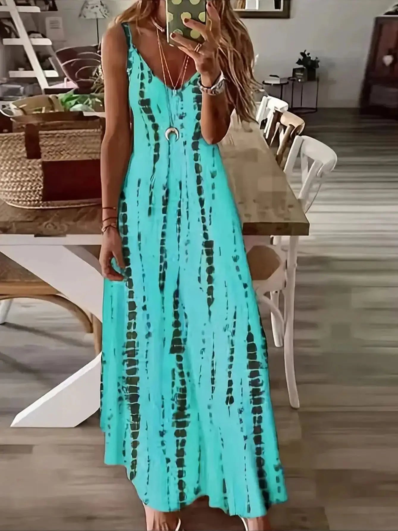 Seren - Women's V-Neck Tie-Dye Maxi Dress