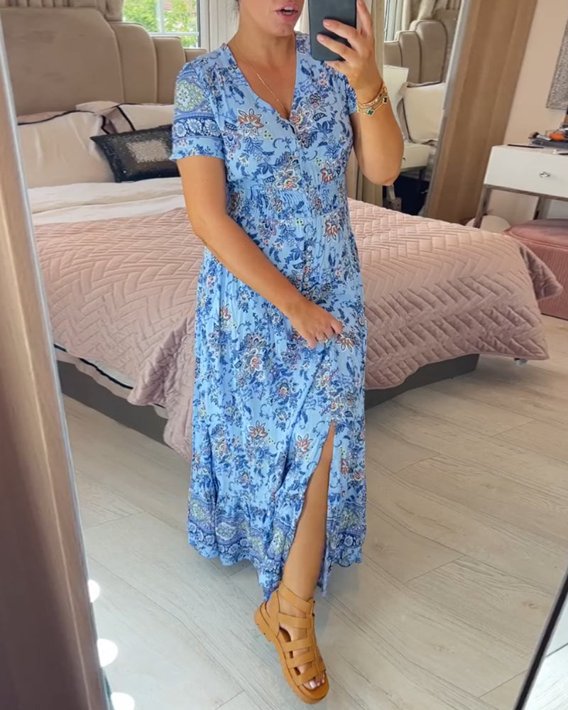 Dagmar™ - V-Neck Dress with Floral Pattern