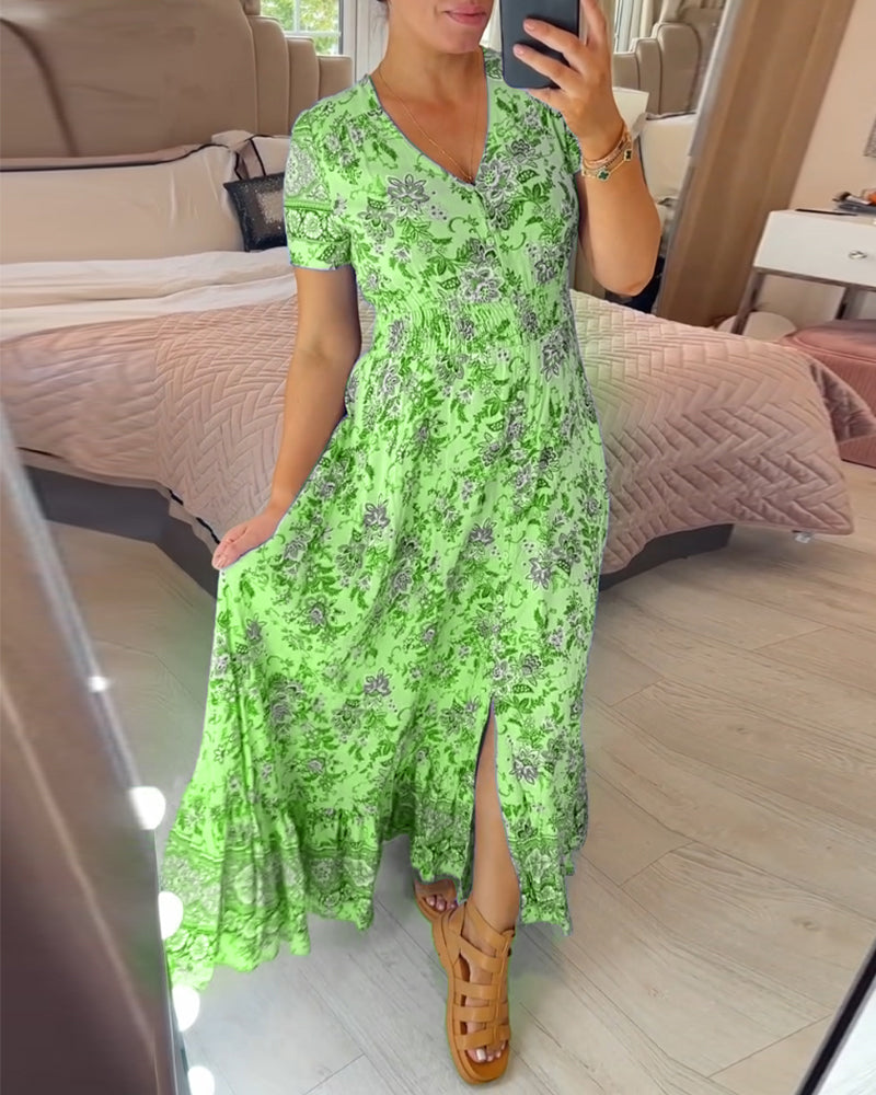 Dagmar™ - V-Neck Dress with Floral Pattern