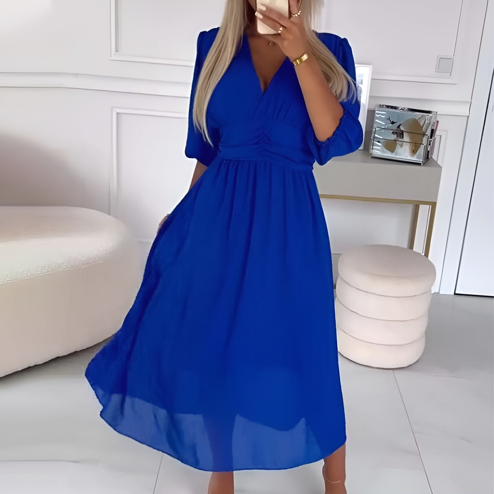 Ava - 3/4 Sleeve Waist-Fitted Party Dress
