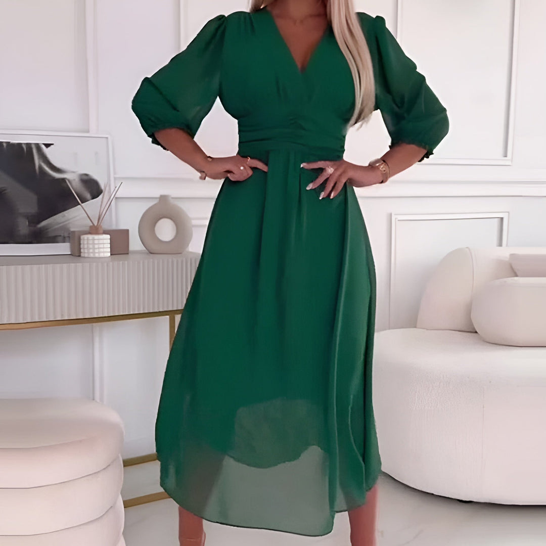 Ava - 3/4 Sleeve Waist-Fitted Party Dress
