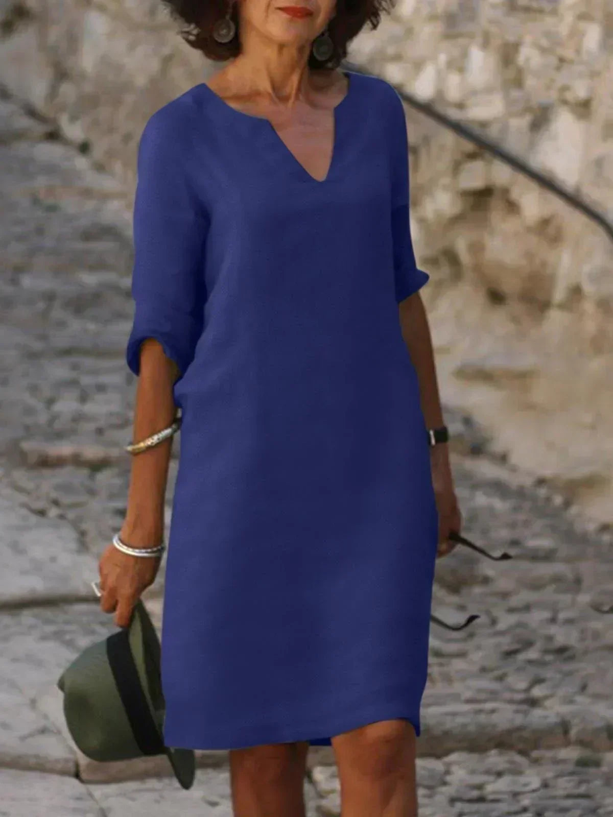 Faelina - Casual V-Neck Half Sleeve Mini Dress