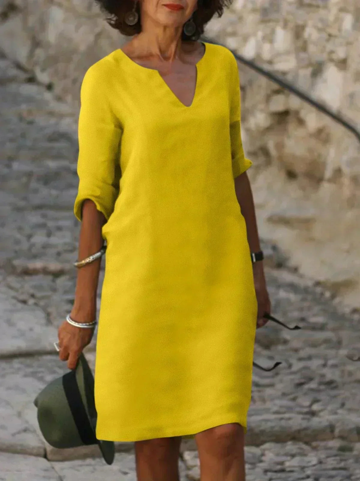 Faelina - Casual V-Neck Half Sleeve Mini Dress