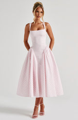Sherrie Midi Dress - Blush Gingham